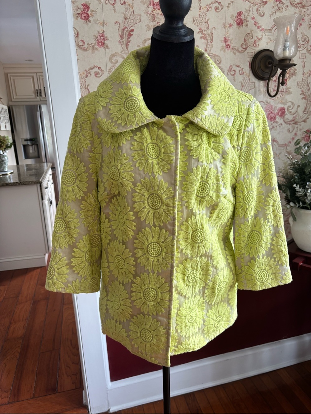 Luii Neon Lime Floral Embroidered Cropped Jacket